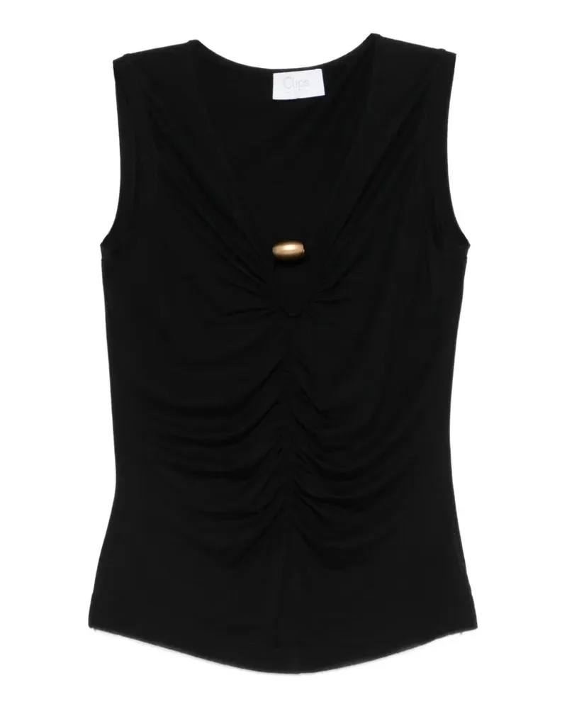 Clips gathered v-neck top - Schwarz Schwarz