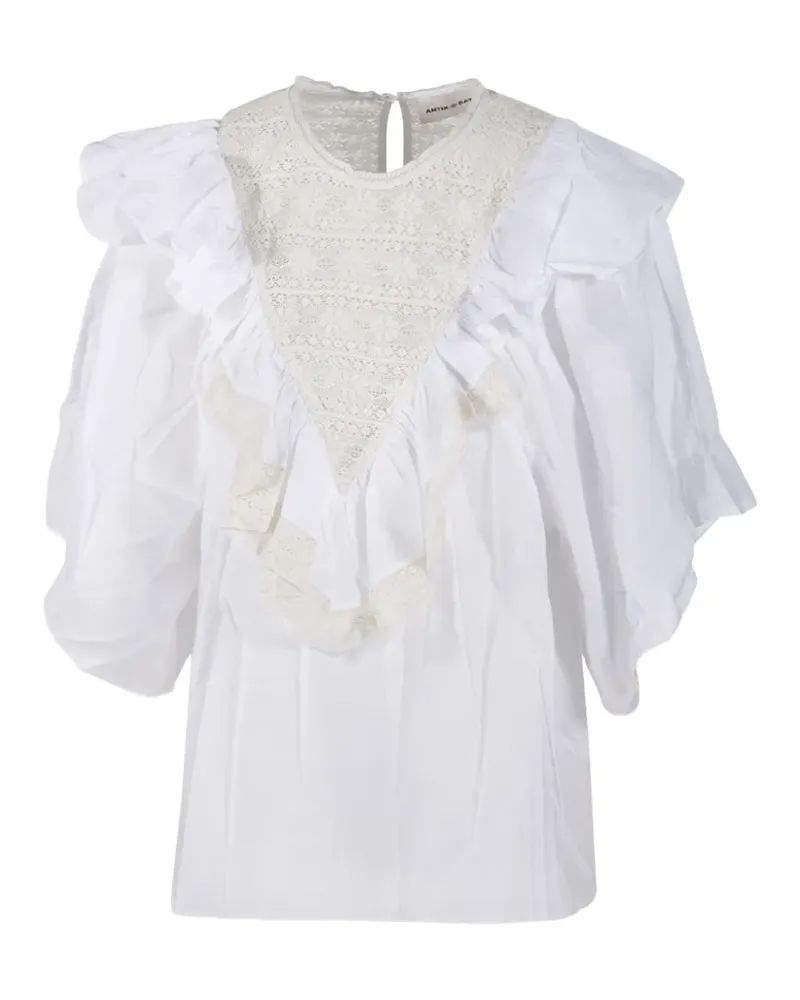 Antik Batik Dolly ruffled lace-panel blouse - Weiß Weiß