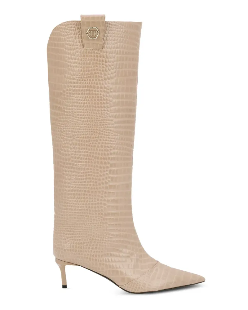 Philipp Plein croco-print logo boots - Nude Nude