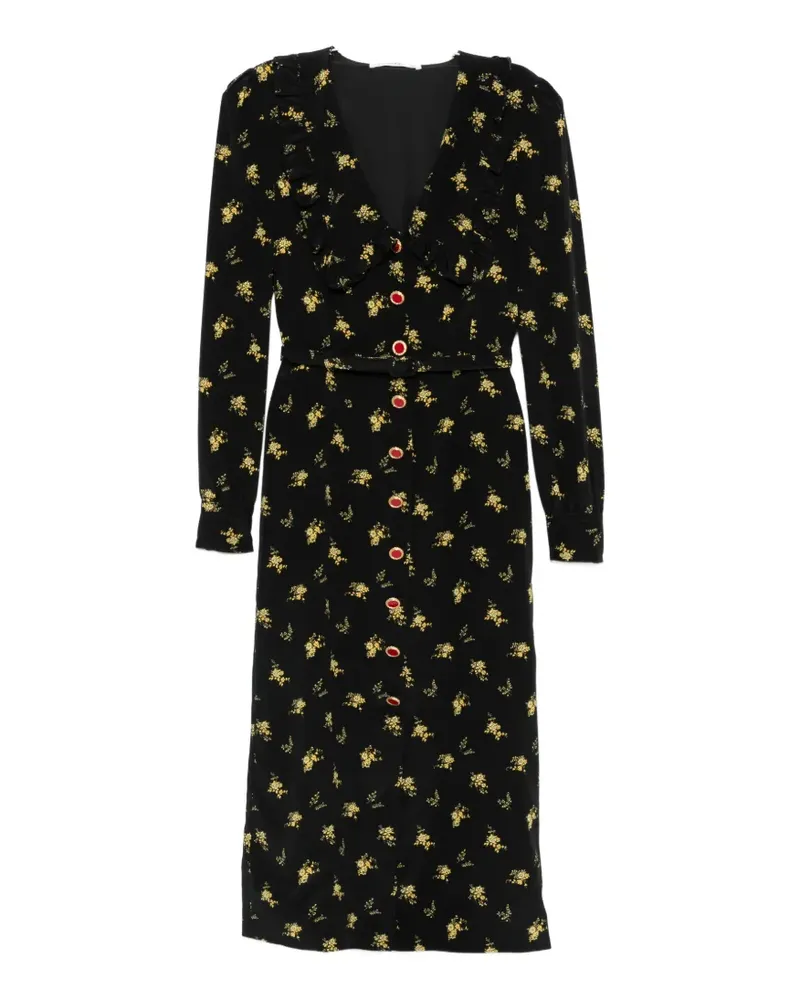 Alessandra Rich floral-print ruffled midi dress - Schwarz Schwarz