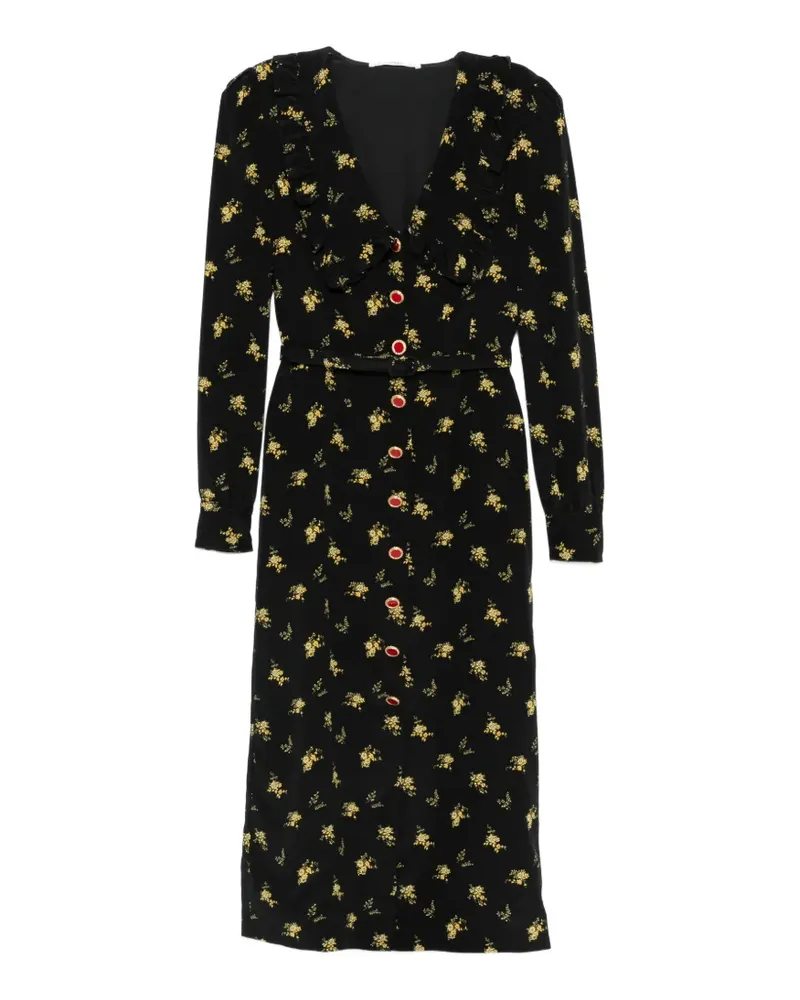 Alessandra Rich floral-print ruffled midi dress - Schwarz Schwarz