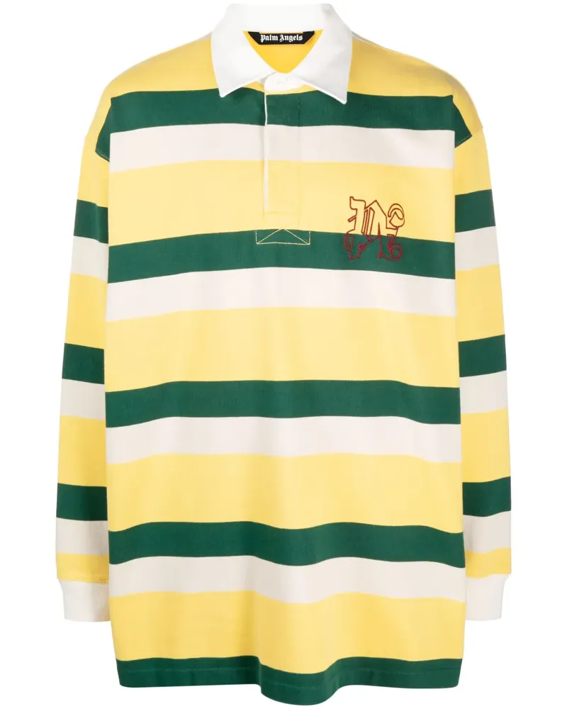 Palm Angels Gestreiftes Poloshirt mit Logo - Gelb Gelb