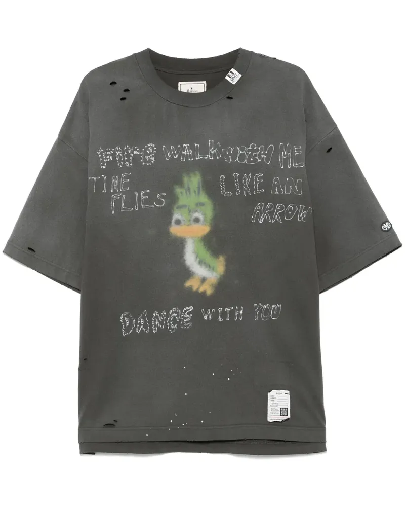 MIHARAYASUHIRO Distressed-T-Shirt mit Leon-Print - Grau Grau
