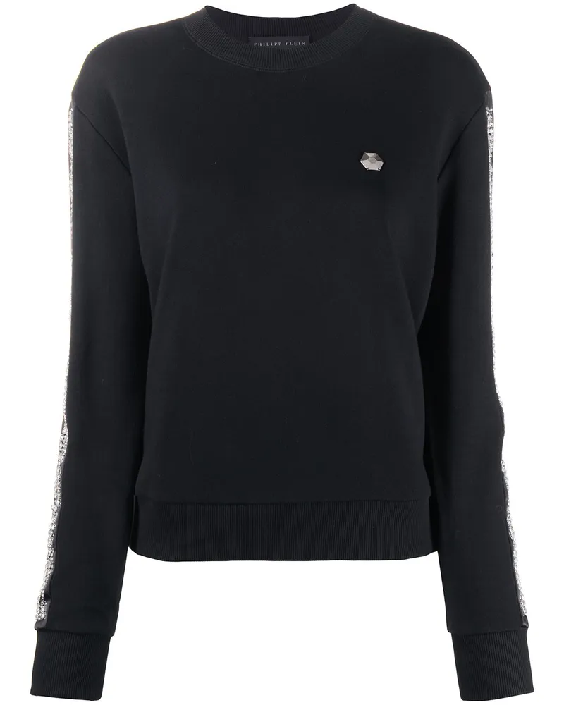 Philipp Plein Sweatshirt mit strassverzierten Streifen Schwarz