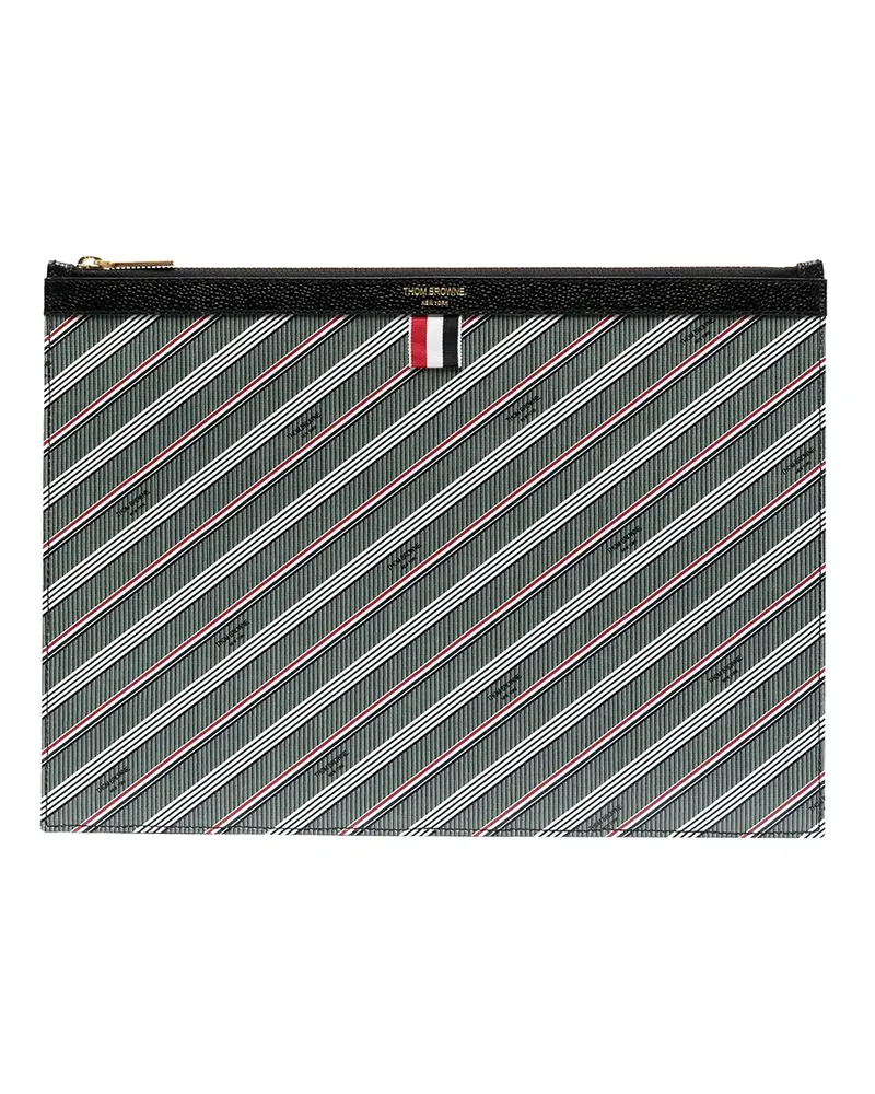 Thom Browne Gestreifte Clutch mit Logo-Print - Grau Grau