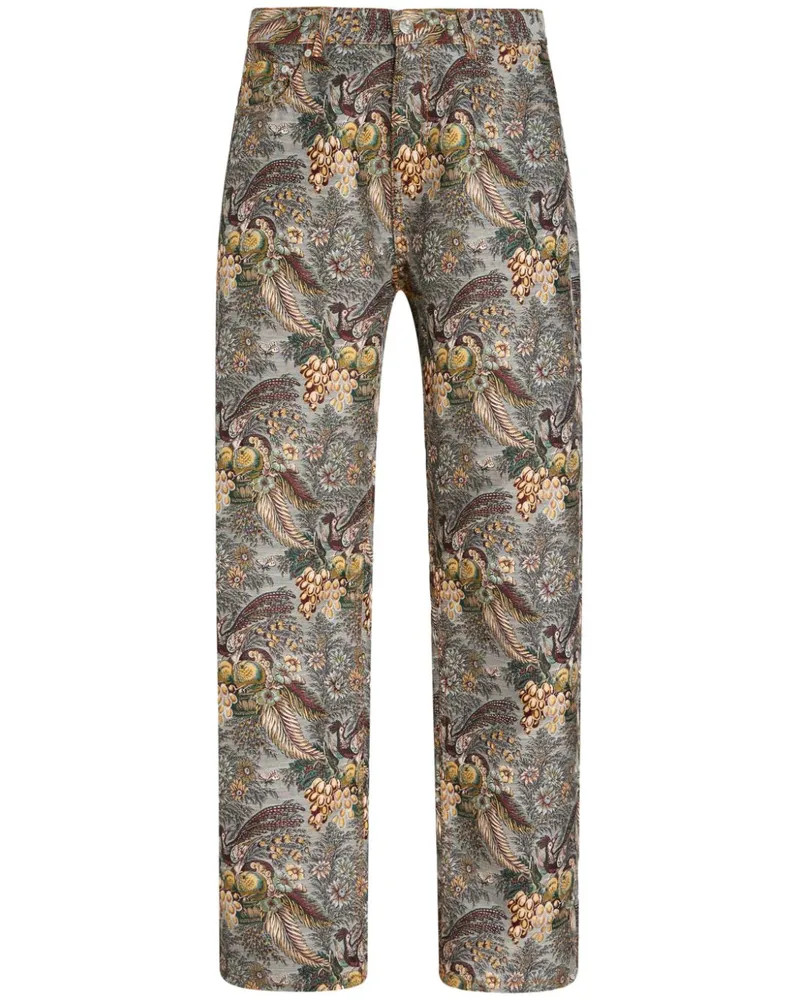 Etro Gerade Jeans mit Blumen-Jacquardmuster Nude