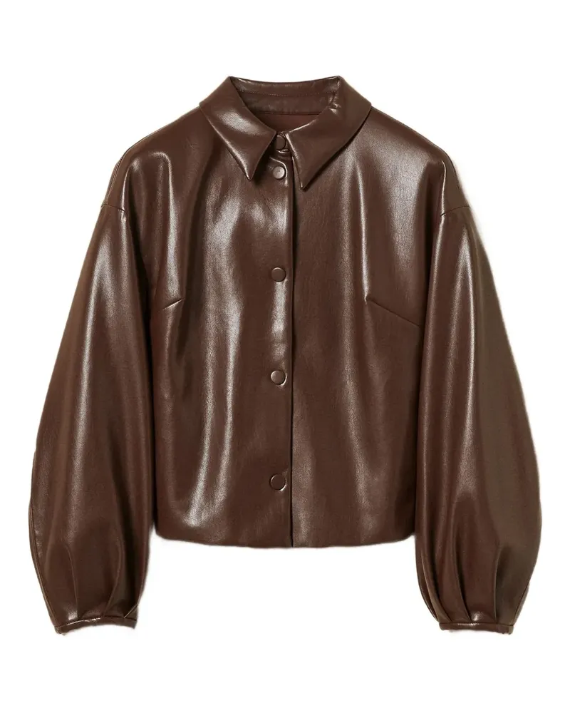 Twin-Set Bomberjacke aus Faux-Leder mit Hemdkragen - Braun Braun