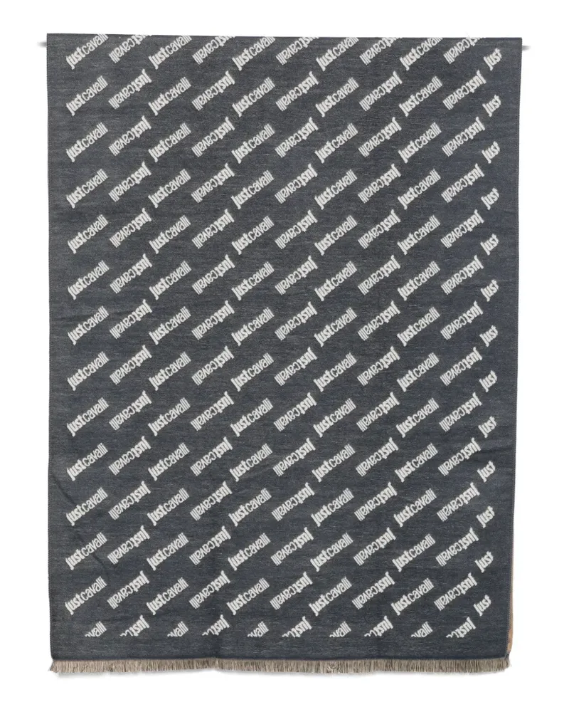 Just Cavalli logo-print fringed scarf - Grau Grau