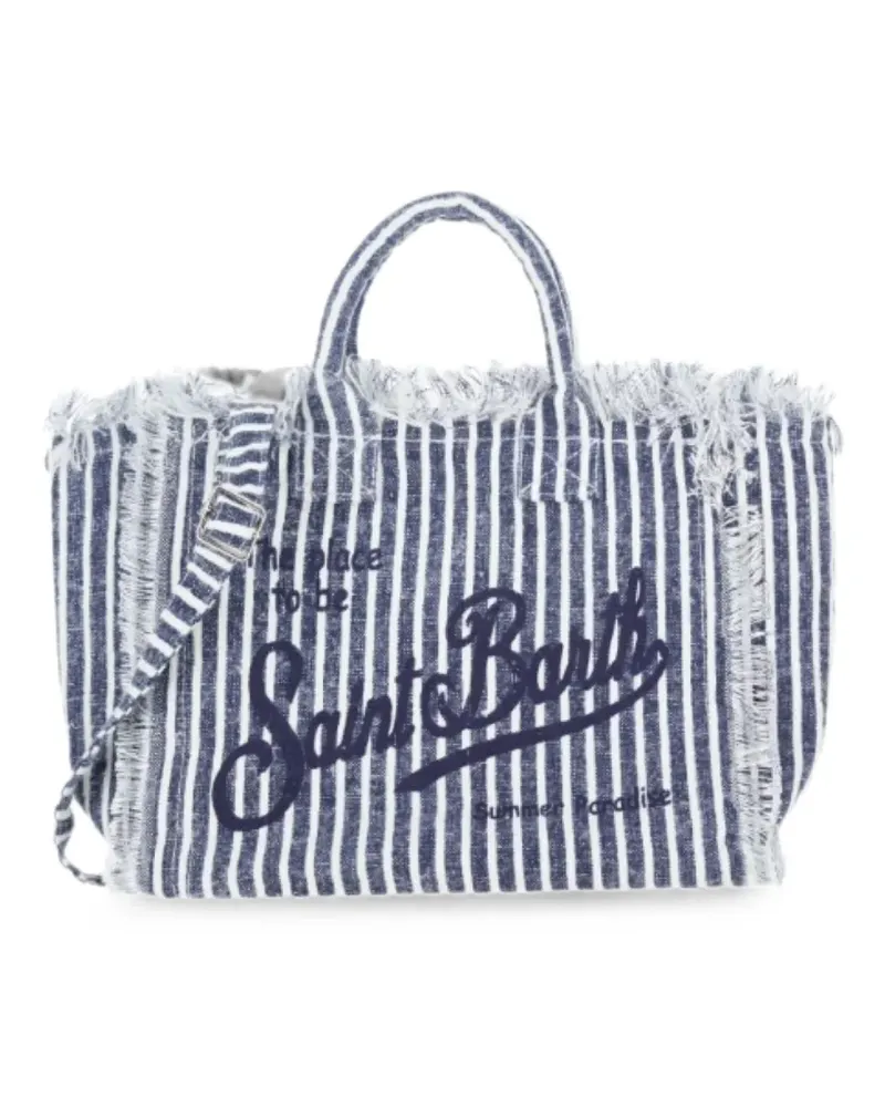 MC2 Saint Barth Gestreifte Tote Bag mit ausgefransten Kanten - Blau Blau