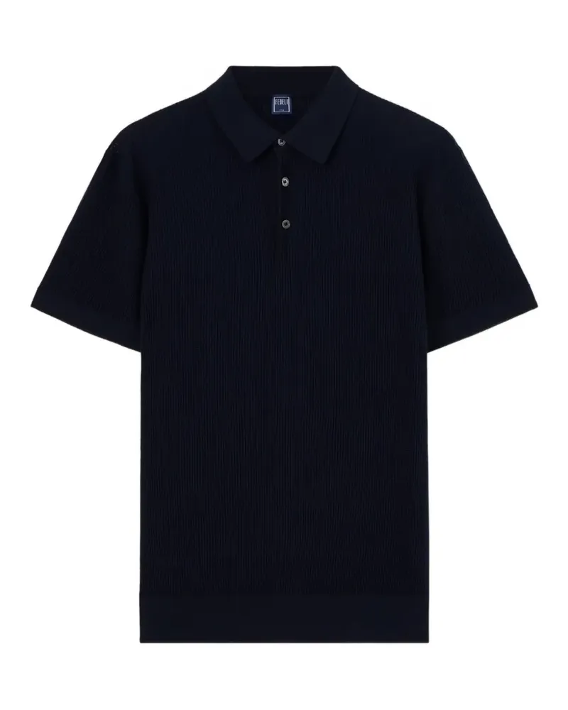 Fedeli Rafael ribbed-knit short-sleeve polo shirt - Blau Blau
