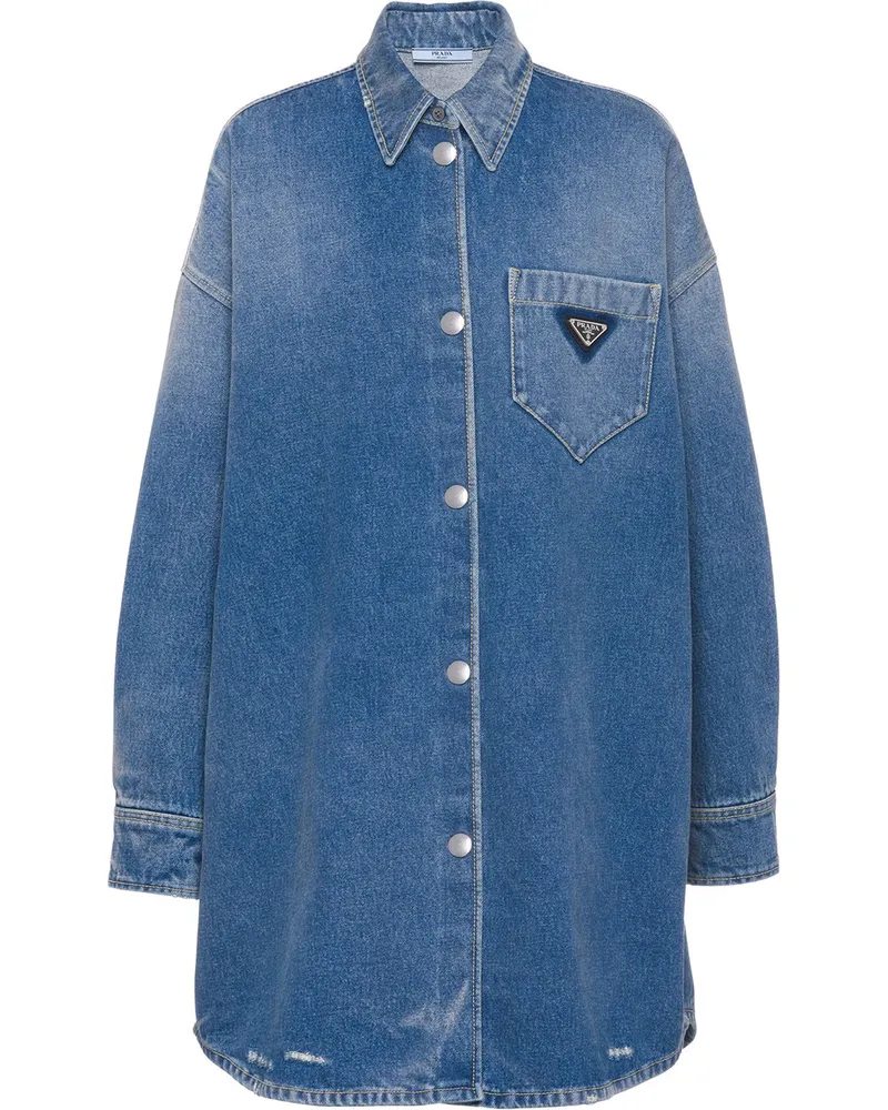 Prada Jeanshemd mit Triangel-Logo - Blau Blau