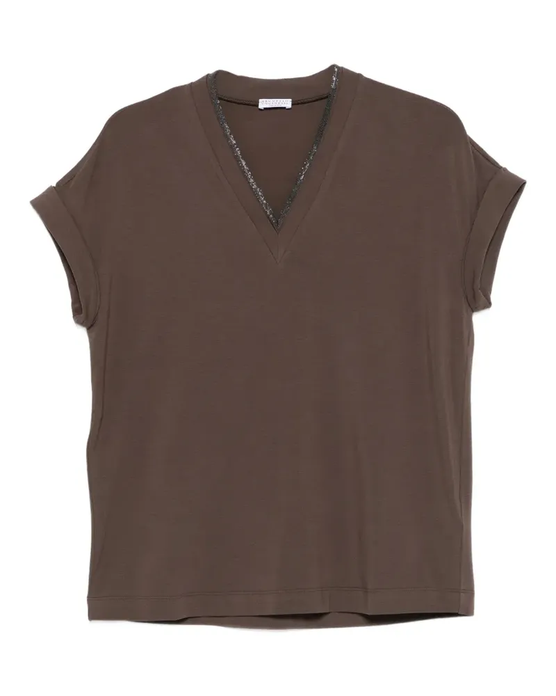 Brunello Cucinelli T-Shirt mit V-Ausschnitt - Braun Braun