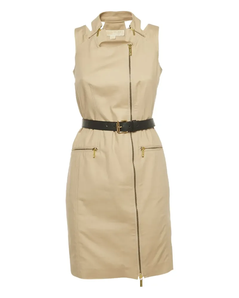 Michael Kors collar belted zip-up midi dress - Nude Nude