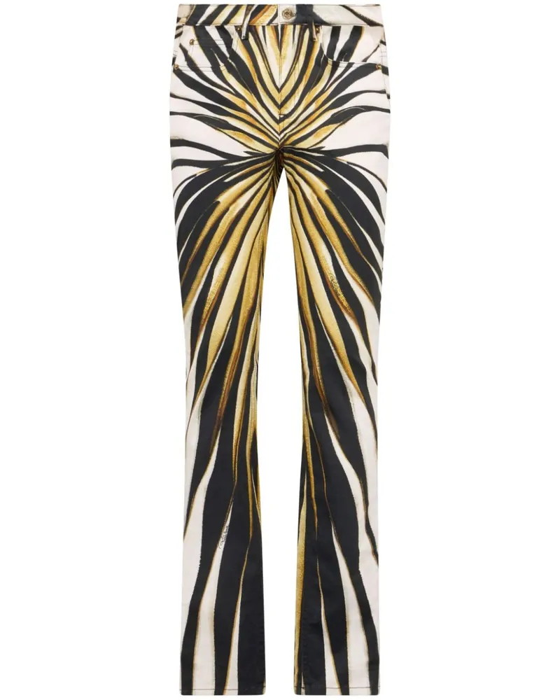 Roberto Cavalli Skinny-Hose mit Ray of Gold-Print - Nude Nude