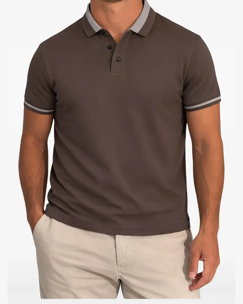 Emporio Armani Poloshirt aus Baumwollpiqué mit Kontrastbesatz - Braun Braun