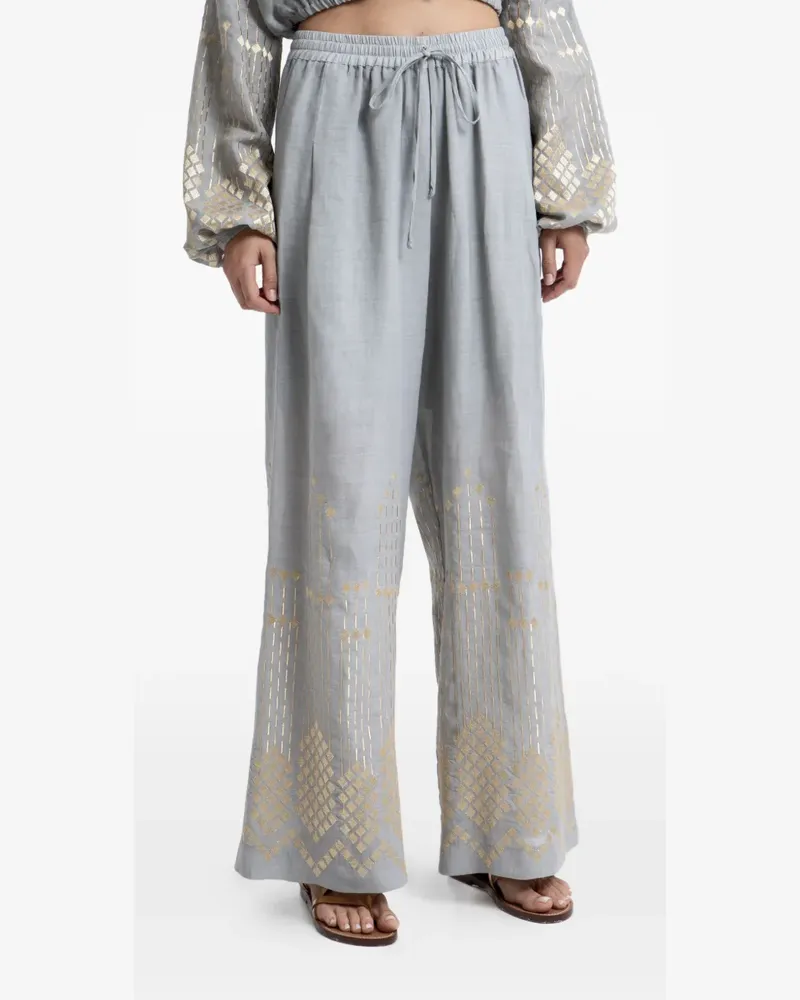 Greek Archaic Kori embroidered drawstring trousers - Grau Grau