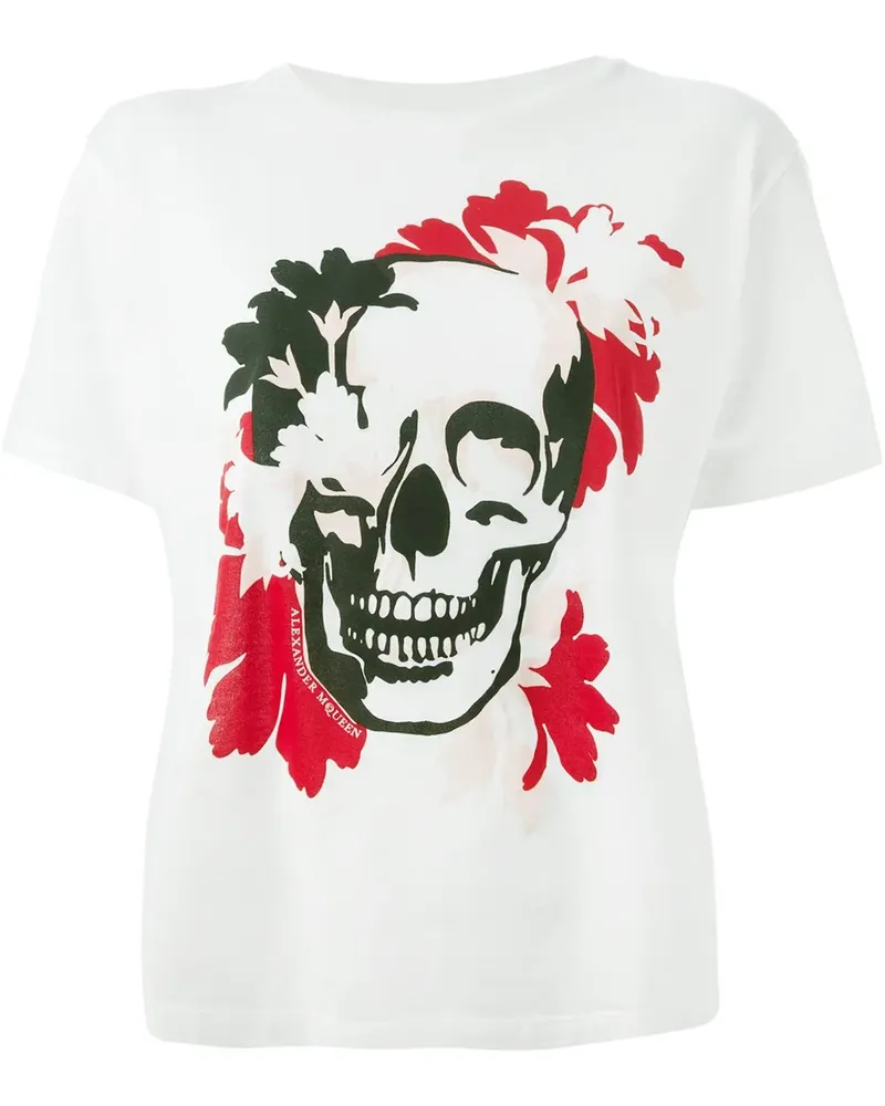 Alexander McQueen T-Shirt mit floralem Totenkopf-Print - Weiß Weiß