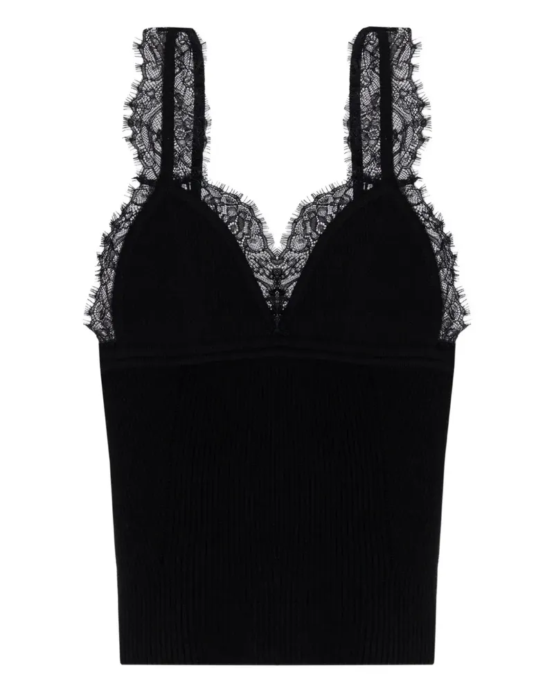 Blumarine Geripptes Oberteil mit Spitzenbesatz - Schwarz Schwarz