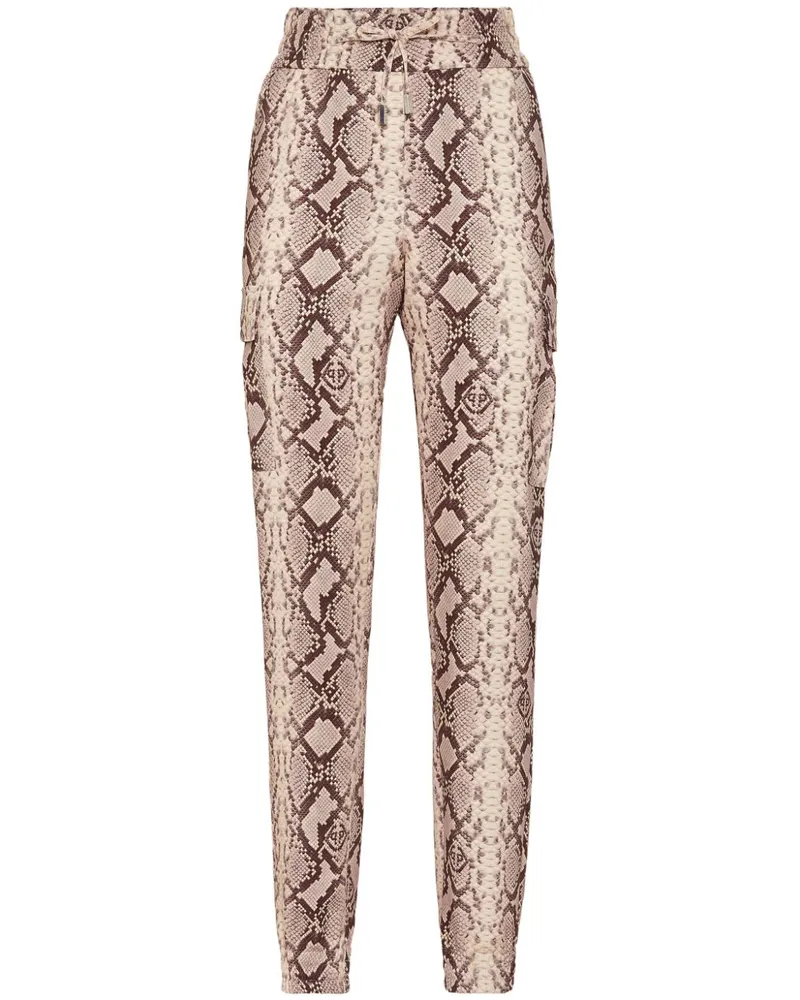 Philipp Plein Satin-Cargohose mit Schlangenleder-Print - Nude Nude