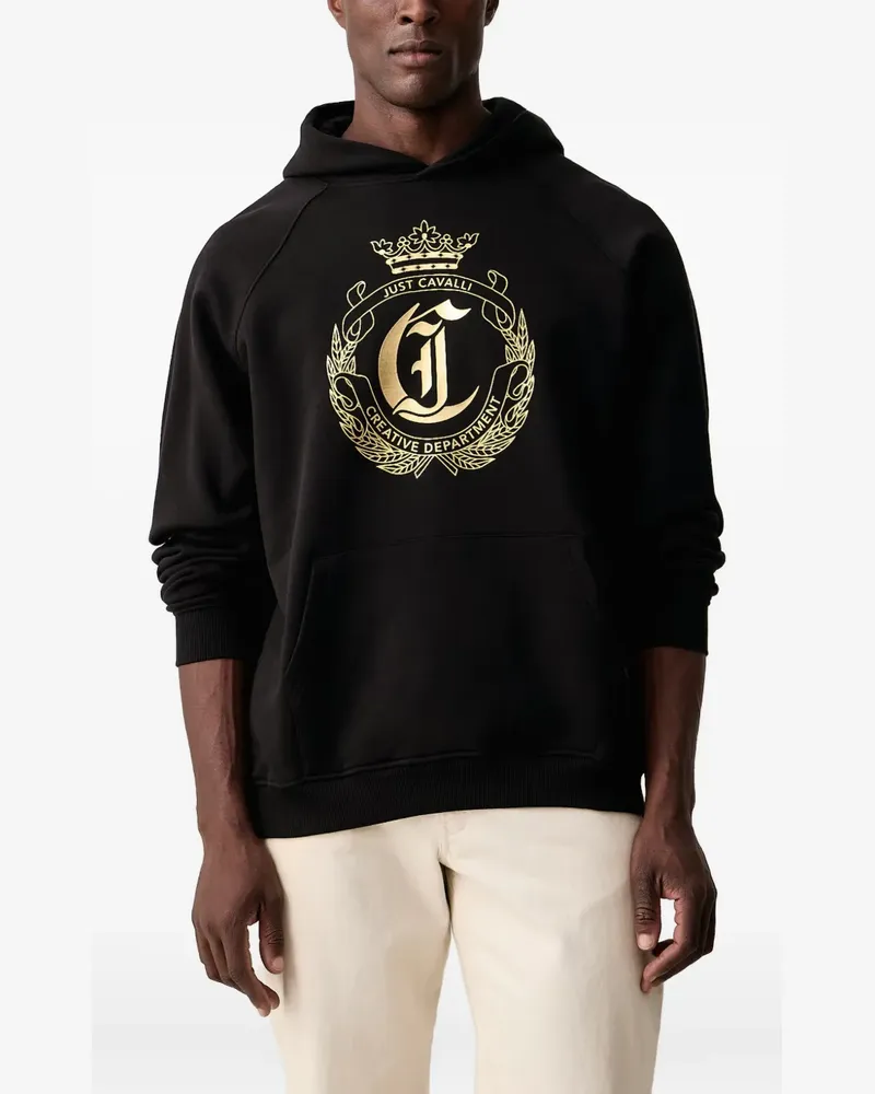 Just Cavalli logo-print raglan-sleeve hoodie - Schwarz Schwarz