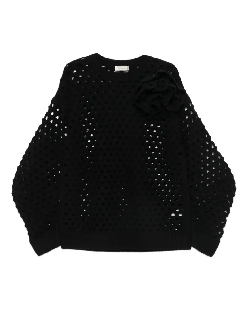 Blumarine Gehäkelter Pullover mit Blumenapplikation - Schwarz Schwarz