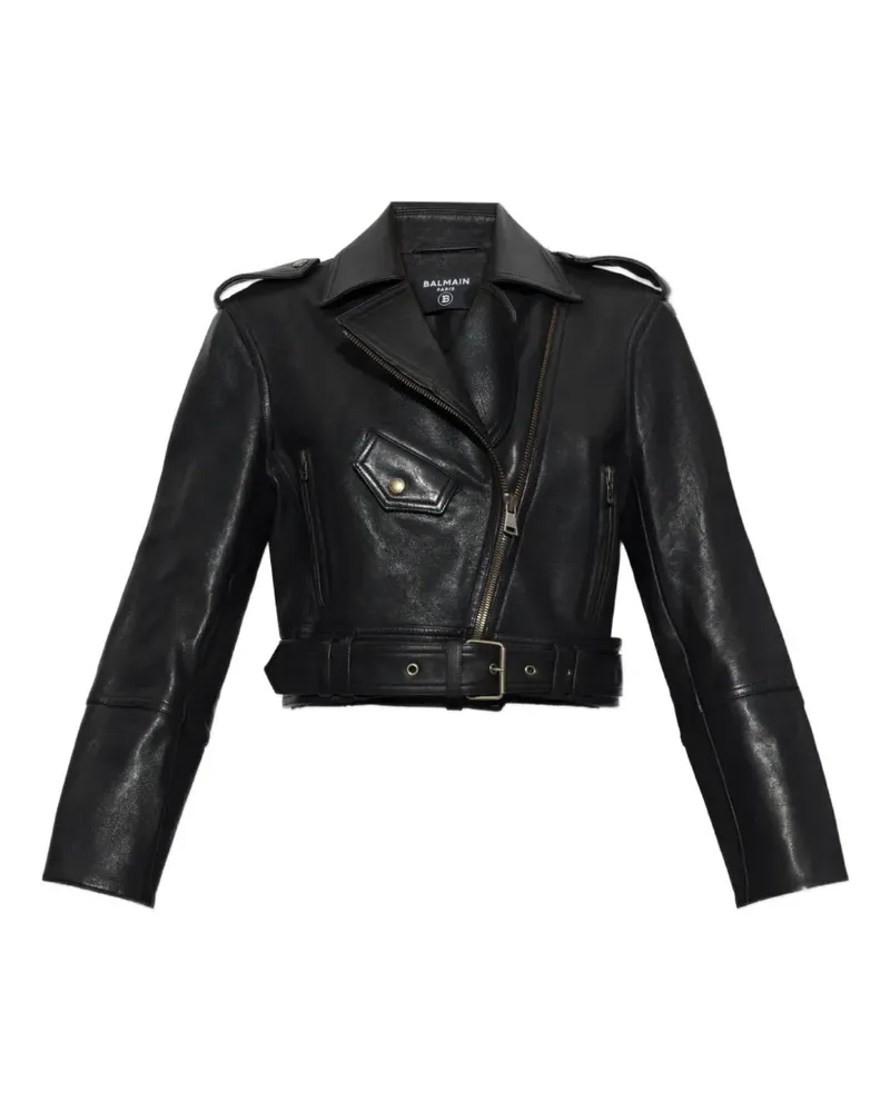 Balmain Bikerjacke mit Gürtel - Schwarz Schwarz