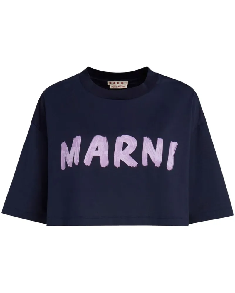 Marni Cropped-T-Shirt mit Logo - Blau Blau