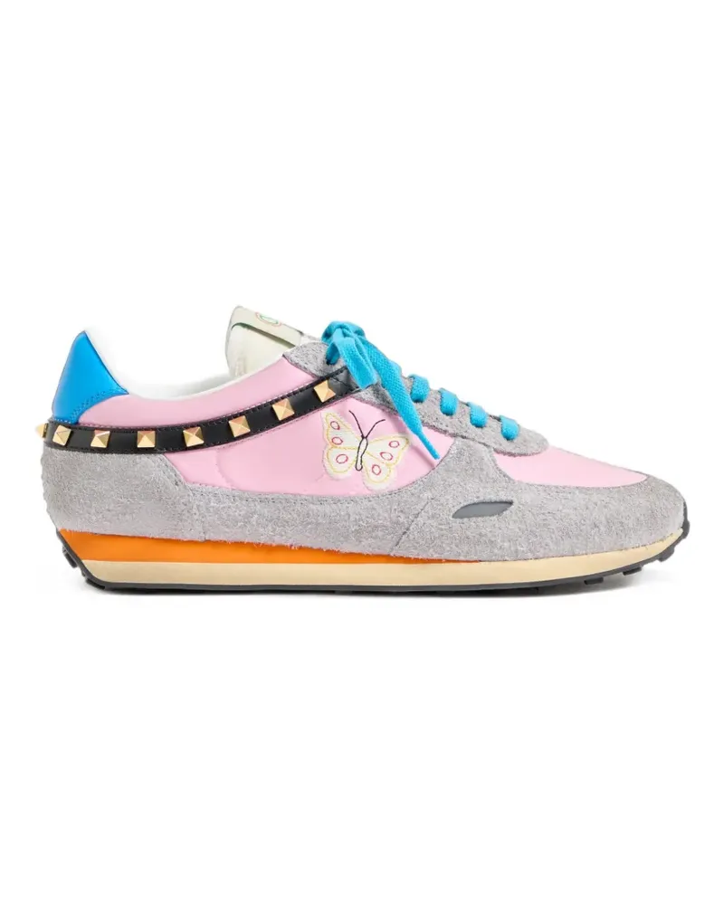 Valentino Garavani Sneakers mit Nieten aus Spaltleder und Nylon mit Schmetterlingsstickerei - Rosa Rosa