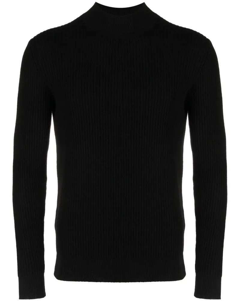 Tagliatore Gerippter Gus Pullover mit Stehkragen - Schwarz Schwarz