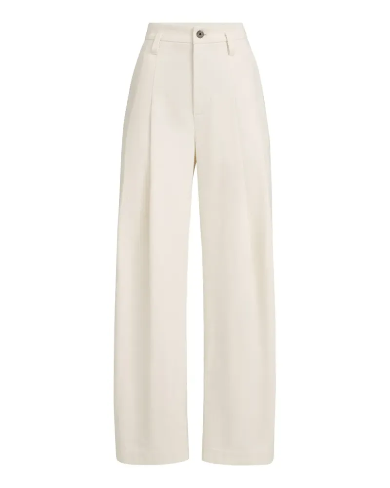 Brunello Cucinelli dyed cotton and wool wrinkled denim five-pocket baggy trousers with Monili - Nude Nude