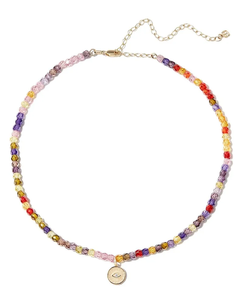 Sydney Evan 14kt Evil Eye Gelbgoldhalskette mit Perlen Gold