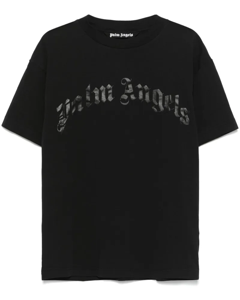Palm Angels T-Shirt mit gebogenem Logo - Schwarz Schwarz