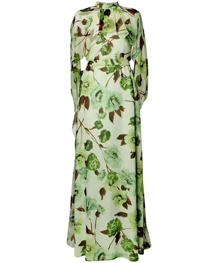 Erdem Seidenkleid mit Blumen-Print Grün