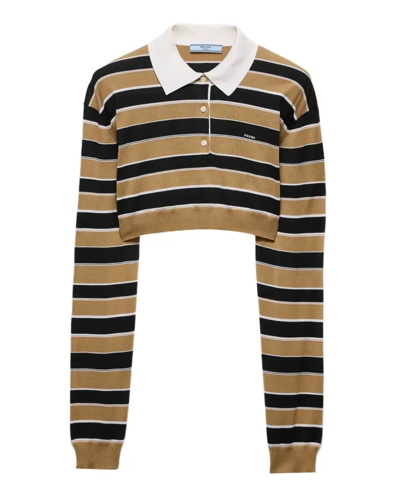 Prada cropped striped silk polo shirt - Nude Nude
