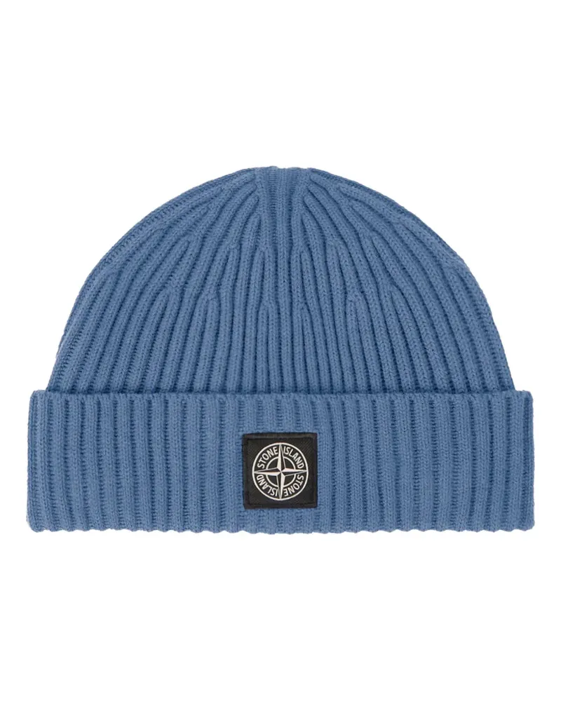 Stone Island ribbed logo-patch beanie hat - Blau Blau