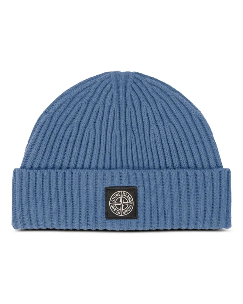 Stone Island ribbed logo-patch beanie hat - Blau Blau