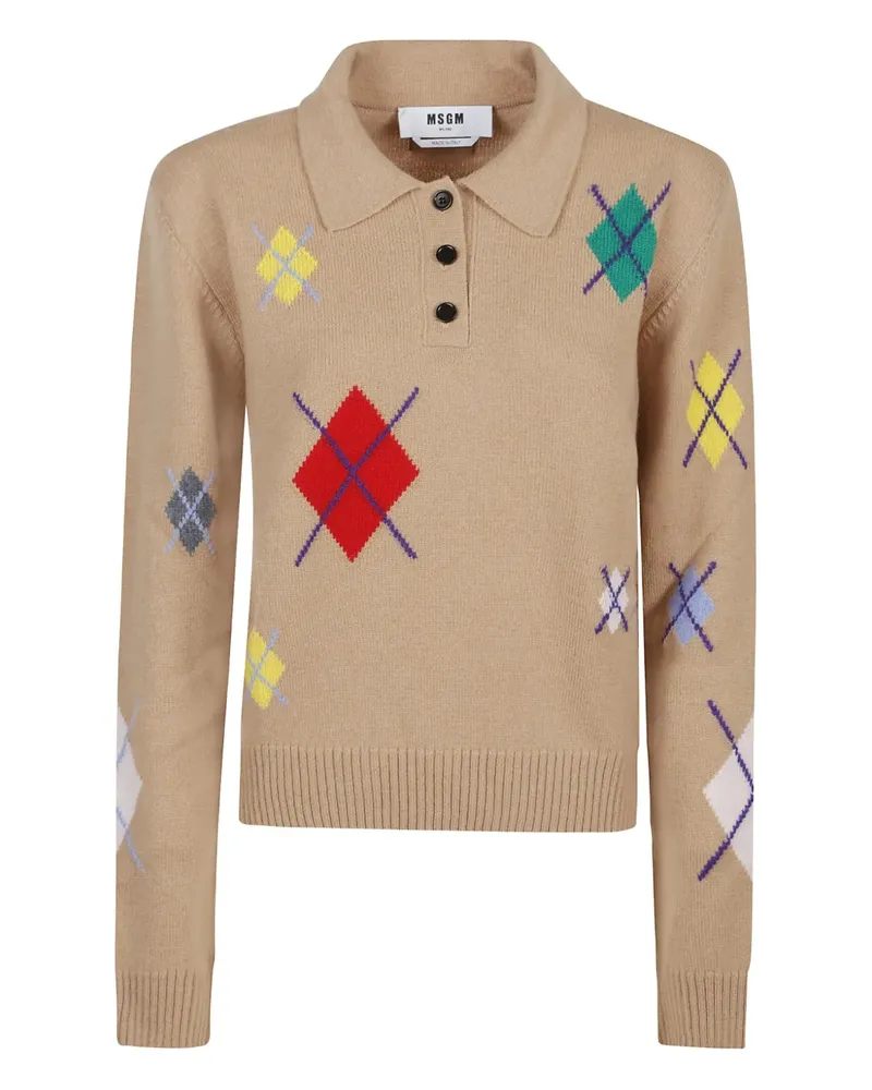 MSGM Poloshirt mit Rautenverzierung - Nude Nude