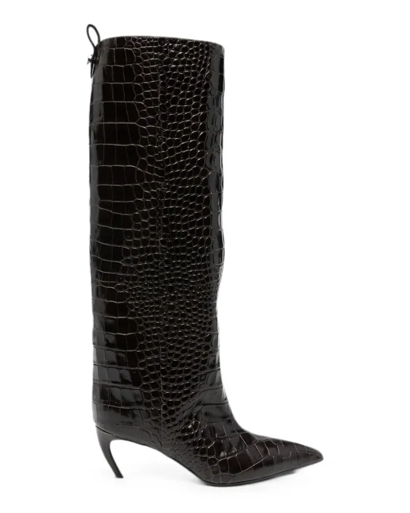 ATTICO Lea croc-effect leather knee-high boots - Braun Braun