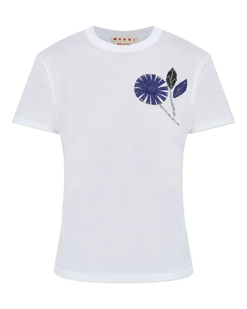 Marni T-Shirt mit Blumenstickerei - Weiß Weiß
