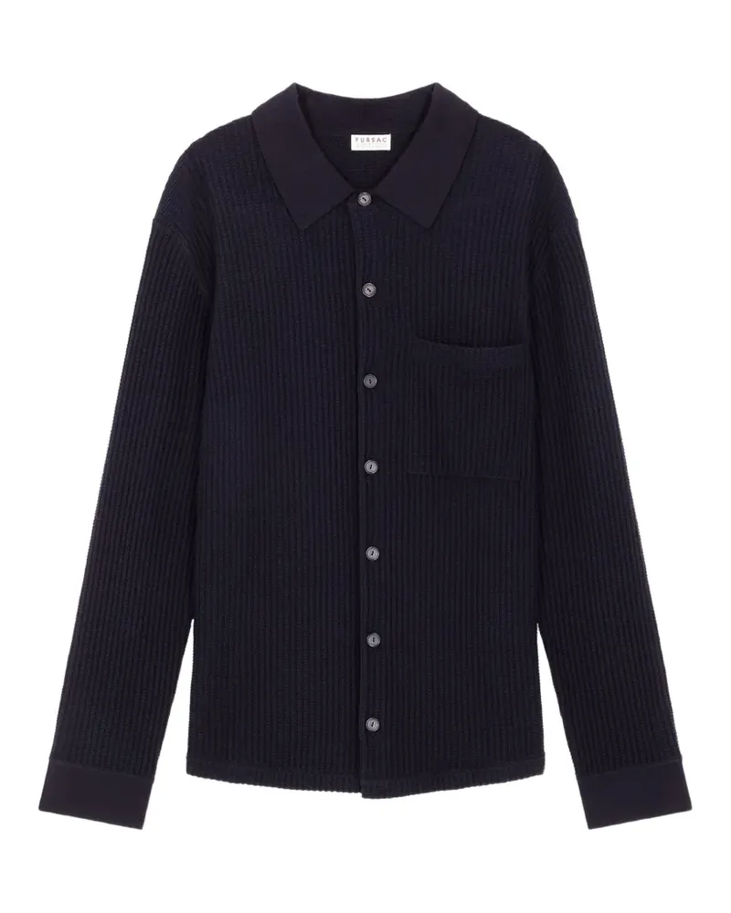 FURSAC Poloshirt mit Waffelstrick-Muster - Blau Blau