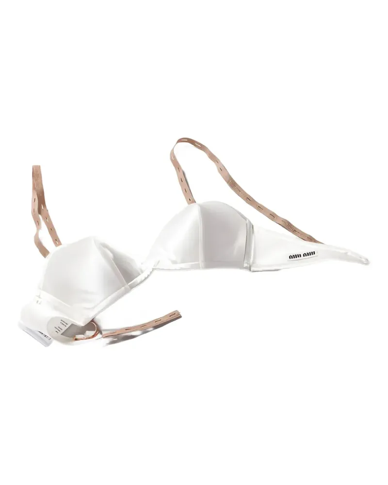 Miu Miu BH aus Satin mit Logo-Patch - Weiß Weiß