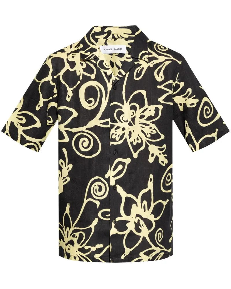 Samsøe & Samsøe Leinenhemd mit Blumen-Print Schwarz