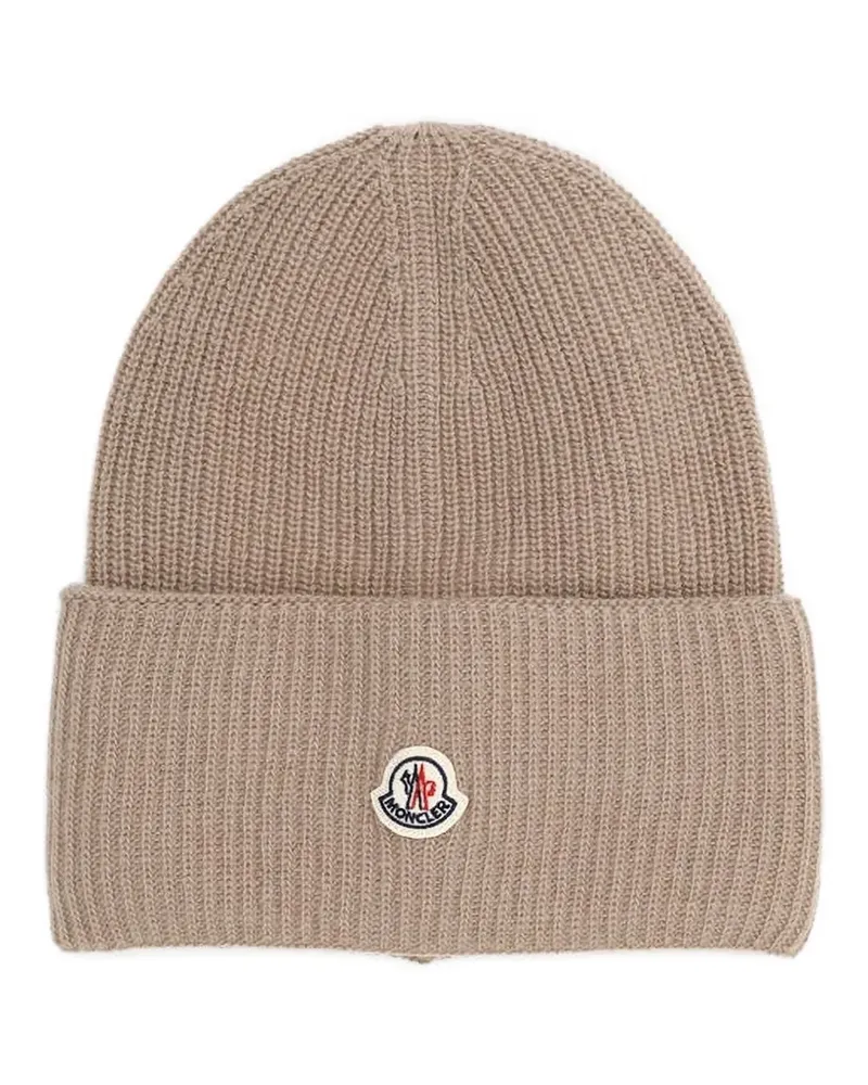 Moncler ribbed logo-patch beanie - Nude Nude