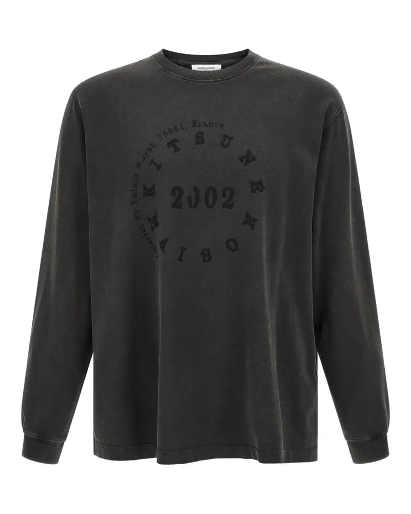 Kitsuné Circle Stamp Langarmshirt - Schwarz Schwarz