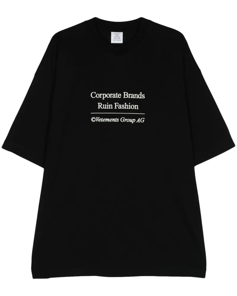 VETEMENTS T-Shirt mit Logo-Stickerei - Schwarz Schwarz