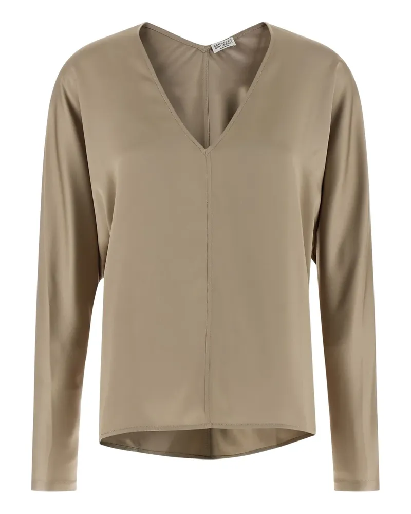 Brunello Cucinelli Fledermausbluse mit V-Ausschnitt - Nude Nude