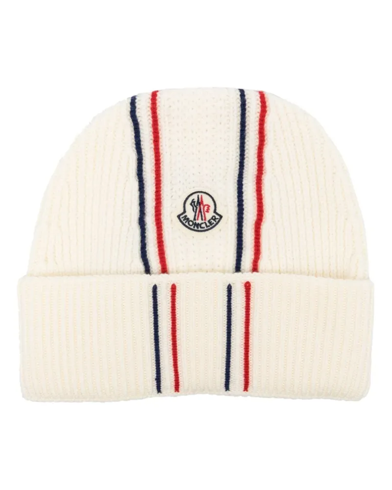 Moncler Beanie mit Streifen - Weiß Weiß