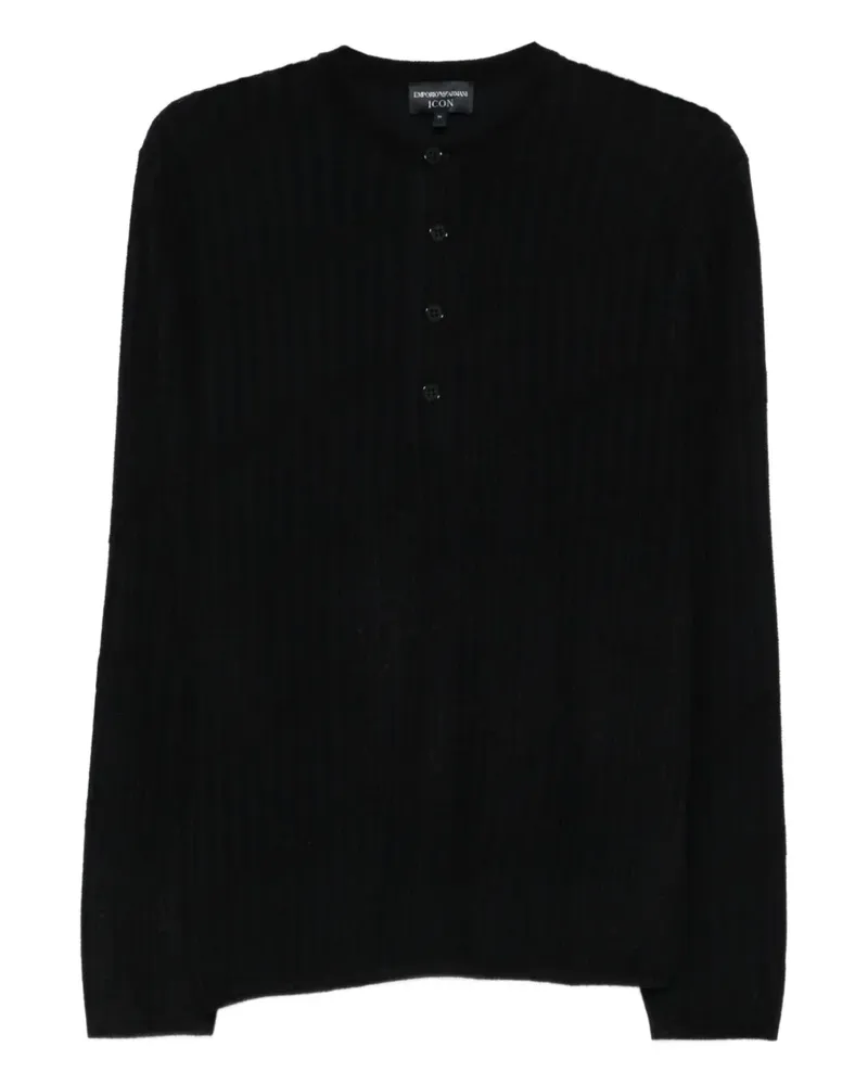 Emporio Armani Gerippter Henley Pullover - Blau Blau