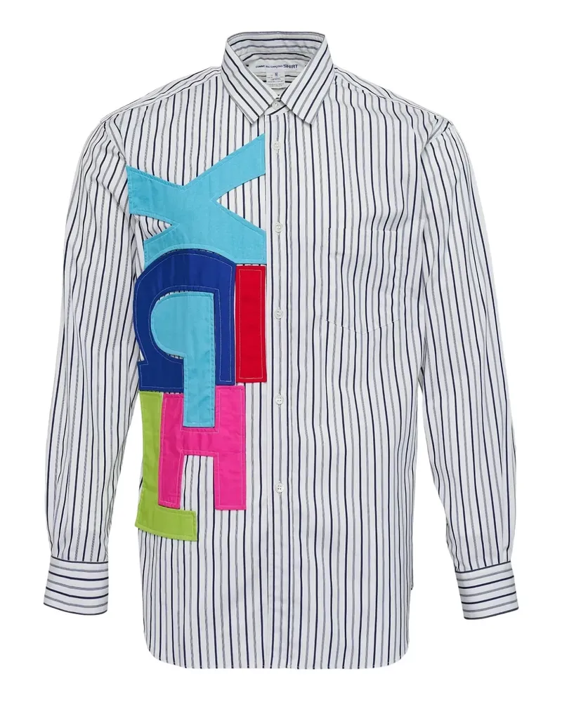 Comme des Garçons Gestreiftes Hemd mit Applikationen - Weiß Weiß