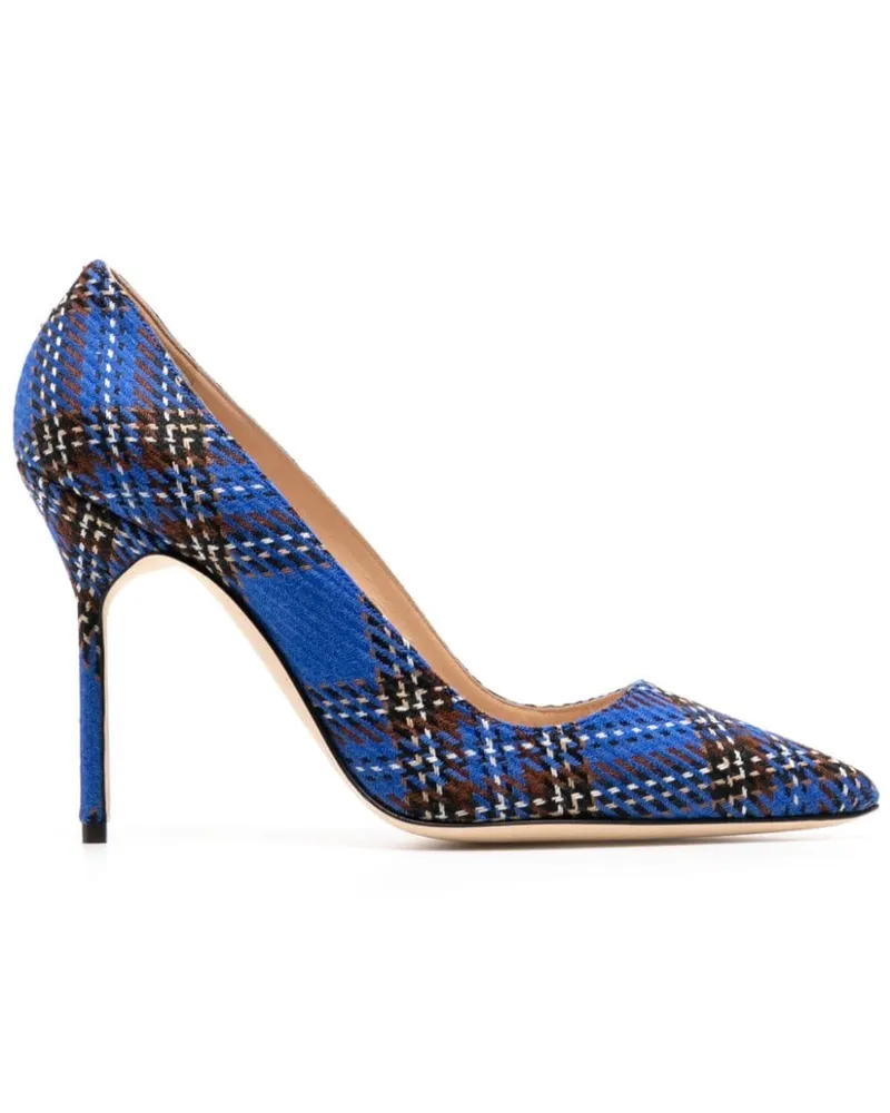 Manolo Blahnik Pumps mit Schottenkaro - Blau Blau